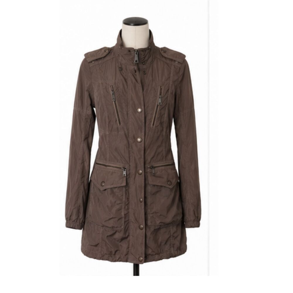 Burberry Brit Taupe Utility Field Jacket Belted Military Coat US 6
